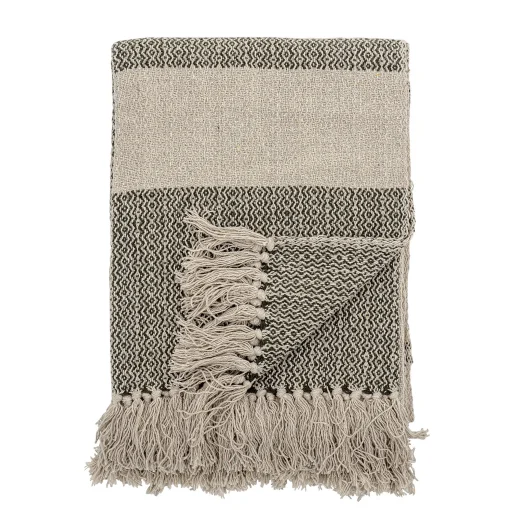 Bloomingville Plaid  Textil Grun Beige / 160 X 130 Cm - Recycelte Baumwolle - Beige - Dunkelgrun Online