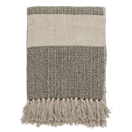 Bloomingville Plaid  Textil Grun Beige / 160 X 130 Cm - Recycelte Baumwolle - Beige - Dunkelgrun Online