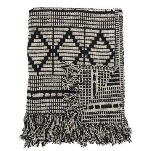 Bloomingville Plaid  Textil Weis Schwarz / 160 X 130 Cm - Recycelte Baumwolle - Schwarz - Weis Fashion