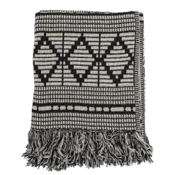 Bloomingville Plaid  Textil Weis Schwarz / 160 X 130 Cm - Recycelte Baumwolle - Schwarz - Weis Fashion
