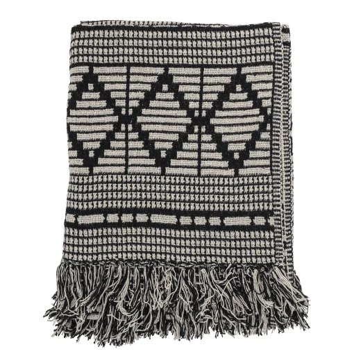 Bloomingville Plaid  Textil Weis Schwarz / 160 X 130 Cm - Recycelte Baumwolle - Schwarz - Weis Fashion