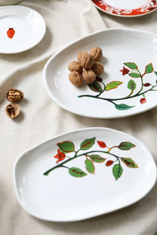 & klevering Platte Autumn Large Keramik Weis / 31,5 X 25,5 Cm - Porzellan - Grun - Weis Store