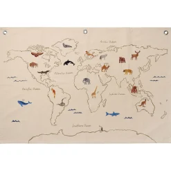 Ferm Living Poster The World Textil Weis Beige / Bestickte Bio-Baumwolle - L 120 X H 80 Cm - Bunt - Gebrochen Weis Hot