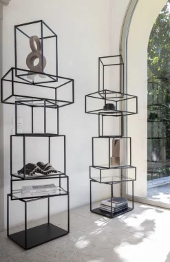 Mogg Regal Babylon Metall Glas Schwarz Transparent / Metall & Glas - 64 X 59 X H 204 Cm - Schwarz - Transparent Store