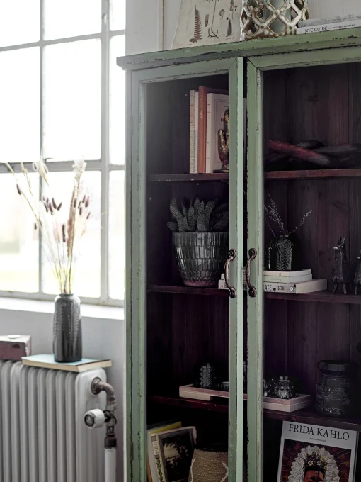 Bloomingville Regal  Holz Grun / Wandschrank - L 81 X H 122 Cm / Holz & Glas - Patiniertes Grun Fashion
