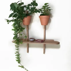 Compagnie Regal Xpot Holz Natur / 1 Regalbrett Abgerundet L 100 Cm + 2 Wandhalterungen H 100 Cm - Eiche Natur New
