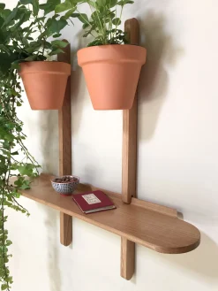 Compagnie Regal Xpot Holz Natur / 1 Regalbrett Abgerundet L 100 Cm + 2 Wandhalterungen H 100 Cm - Eiche Natur New