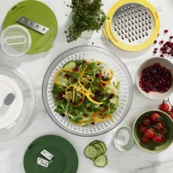 Joseph Joseph Salatzubereitungsset Multi-Prep Plastikmaterial Grun Transparent / 4-In-1: Salatschleuder, Spiralschneider, Küchenmesser Und Reibe - Gelb - Grun - Transparent Fashion