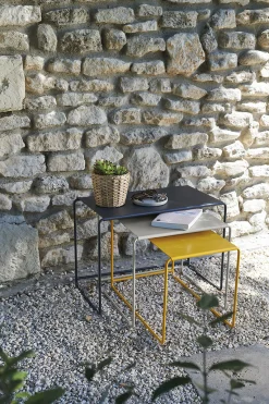 Fermob Satz-Tische Oulala Metall Bunt / 3Er-Set - 55 X 30 X H 40 Cm - Honig - Karbon - Tongrau Best