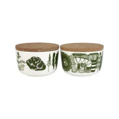 Marimekko Schachtel Elokuun Varjot Keramik Grun / 2Er-Set - Steinzeug Und Kork - Blassrosa - Grun - Korkfarben - Weis Cheap