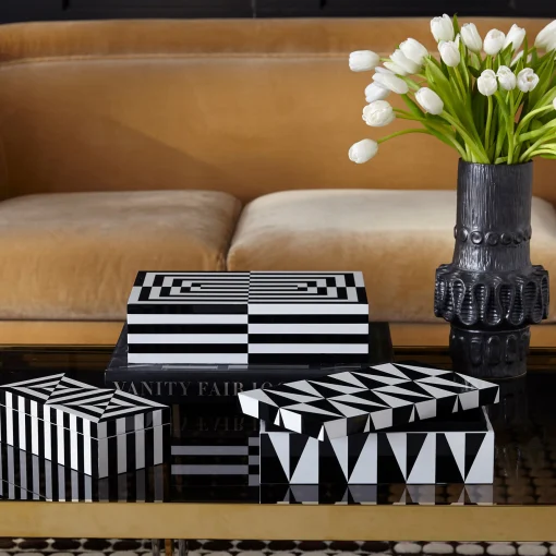 Jonathan Adler Schachtel Op Art Large Holz Weis Schwarz / Lack - 30 X 20 Cm - Schwarz - Weis Clearance