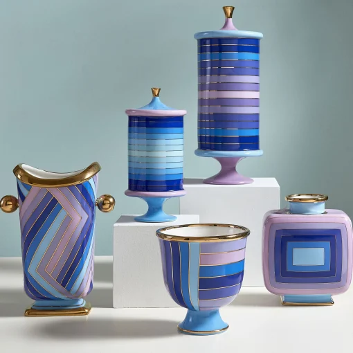 Jonathan Adler Schachtel Scala Stripe Keramik Blau Violett / Large - Porzellan / O 15 X H 37 Cm - Blau - Lavendel Cheap