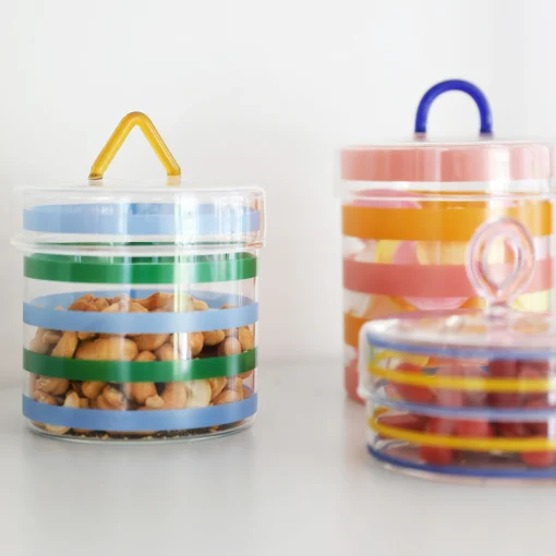 & klevering Schachtel Stripy Glas Bunt / O 10 X H 15 Cm - Blau - Gelb - Rosa Cheap