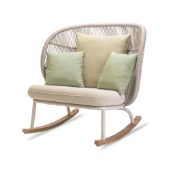 Vincent Sheppard Schaukelstuhl Kodo Plastikmaterial Textil Weis Beige / Handgeflochtenes Acrylseil - Beige Amande - Blanc Dune - Jaune Pale Kiwi - Olivgrun - Teak Best