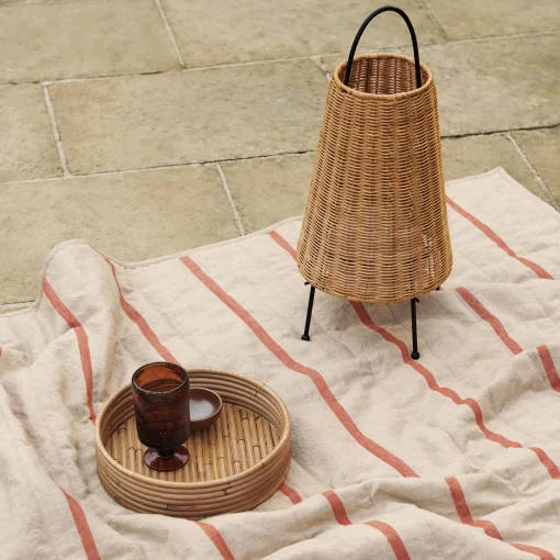 Ferm Living Schnurlosleuchte Porti Braided Faser Beige Rattan - O 25 X H 50 Cm - Rattan Natur - Schwarz Store