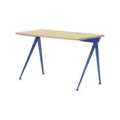 Vitra Schreibtisch Compas Direction Metall Blau Holz Natur / Jean Prouve, 1953 - L 125 Cm - Bleu Marcoule - Eiche Natur Clearance