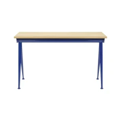 Vitra Schreibtisch Compas Direction Metall Blau Holz Natur / Jean Prouve, 1953 - L 125 Cm - Bleu Marcoule - Eiche Natur Clearance