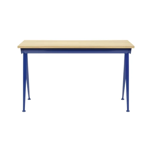 Vitra Schreibtisch Compas Direction Metall Blau Holz Natur / Jean Prouve, 1953 - L 125 Cm - Bleu Marcoule - Eiche Natur Clearance