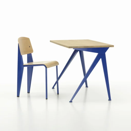 Vitra Schreibtisch Compas Direction Metall Blau Holz Natur / Jean Prouve, 1953 - L 125 Cm - Bleu Marcoule - Eiche Natur Clearance