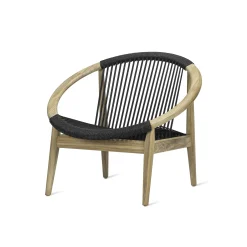 Vincent Sheppard Sessel Frida Lounge Textil Grau Holz Natur / Handgeflochtenes Polypropylenseil - Anthrazit - Teak/ Natur Fashion