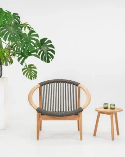 Vincent Sheppard Sessel Frida Lounge Textil Grau Holz Natur / Handgeflochtenes Polypropylenseil - Anthrazit - Teak/ Natur Fashion