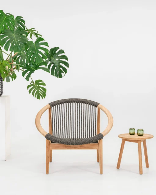 Vincent Sheppard Sessel Frida Lounge Textil Grau Holz Natur / Handgeflochtenes Polypropylenseil - Anthrazit - Teak/ Natur Fashion