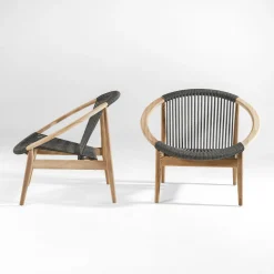 Vincent Sheppard Sessel Frida Lounge Textil Grau Holz Natur / Handgeflochtenes Polypropylenseil - Anthrazit - Teak/ Natur Fashion