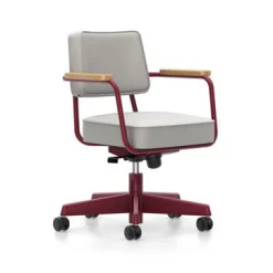 Vitra Sessel Mit Rollen Fauteuil Direction Pivotant Metall Textil Grau / Jean Prouve 1951 - Eiche Natur - Hellgrau - Japanisches Rot Clearance