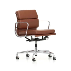 Vitra Sessel Mit Rollen Soft Pad Ea 217 Leder Braun / Mittelhohe Ruckenlehne - Leder / Eames, 1969 - Alu Chrome - Cognac Cheap