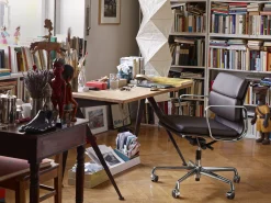 Vitra Sessel Mit Rollen Soft Pad Ea 217 Leder Braun / Mittelhohe Ruckenlehne - Leder / Eames, 1969 - Alu Chrome - Cognac Cheap