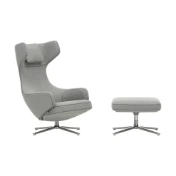 Vitra Set Sessel & Fusstutze Grand Repos Textil Grau / Dreh- & Neigbar - Stoff - Aluminium Poliert - Kieselgrau Online