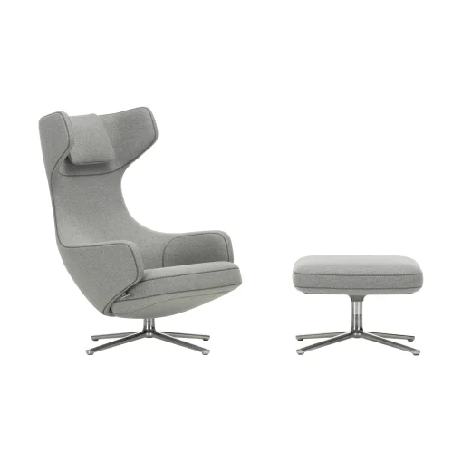 Vitra Set Sessel & Fusstutze Grand Repos Textil Grau / Dreh- & Neigbar - Stoff - Aluminium Poliert - Kieselgrau Online