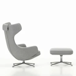 Vitra Set Sessel & Fusstutze Grand Repos Textil Grau / Dreh- & Neigbar - Stoff - Aluminium Poliert - Kieselgrau Online