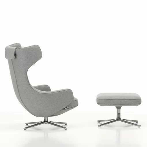 Vitra Set Sessel & Fusstutze Grand Repos Textil Grau / Dreh- & Neigbar - Stoff - Aluminium Poliert - Kieselgrau Online