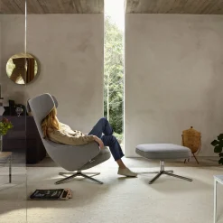 Vitra Set Sessel & Fusstutze Grand Repos Textil Grau / Dreh- & Neigbar - Stoff - Aluminium Poliert - Kieselgrau Online