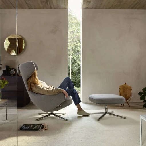 Vitra Set Sessel & Fusstutze Grand Repos Textil Grau / Dreh- & Neigbar - Stoff - Aluminium Poliert - Kieselgrau Online