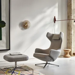 Vitra Set Sessel & Fusstutze Grand Repos Textil Grau / Dreh- & Neigbar - Stoff - Aluminium Poliert - Kieselgrau Online