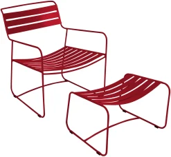 Fermob Set Sessel & Fusstutze Surprising Lounger Metall Rot Ensemble Sessel + Fusablage - Pepper Hot