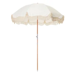 BUSINESS & PLEASURE Sonnenschirm The Premium Beach Textil Holz Weis / O 180 Cm - Schragstellbar - Holz Natur - Weis Store