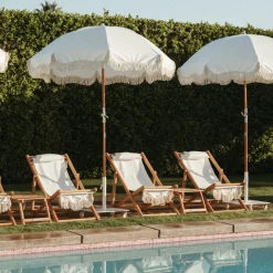 BUSINESS & PLEASURE Sonnenschirm The Premium Beach Textil Holz Weis / O 180 Cm - Schragstellbar - Holz Natur - Weis Store