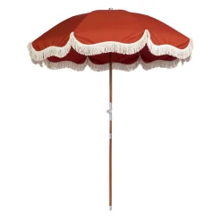 BUSINESS & PLEASURE Sonnenschirm The Premium Beach Textil Holz Orange / O 180 Cm - Schragstellbar - Holz Natur - Terracotta Hot
