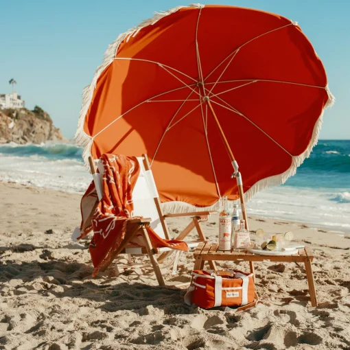 BUSINESS & PLEASURE Sonnenschirm The Premium Beach Textil Holz Orange / O 180 Cm - Schragstellbar - Holz Natur - Terracotta Hot