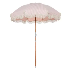 BUSINESS & PLEASURE Sonnenschirm The Premium Beach Textil Holz Rosa / O 180 Cm - Schragstellbar - Holz Natur - Rosa - Weis New