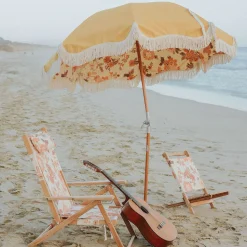 BUSINESS & PLEASURE Sonnenschirm The Premium Beach Textil Holz Gelb / O 180 Cm - Schragstellbar - Gelb - Holz Natur Online