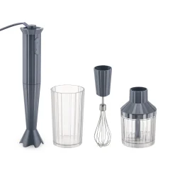 Alessi Stabmixer Plisse Plastikmaterial/ 500 W - Mit Becher Mit Gradeinteilung, Fleischwolf Und Ruhrbesen - Grau - Transparent New