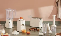 Alessi Stabmixer Plisse Plastikmaterial/ 500 W - Mit Becher Mit Gradeinteilung, Fleischwolf Und Ruhrbesen - Grau - Transparent New