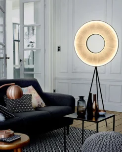 Dix Heures Dix Stehleuchte Iris Metall Textil Weis Beige Led / H 165 Cm - Weiser Stoff & Beidseitige Beleuchtung - Schwarz - Weis Clearance