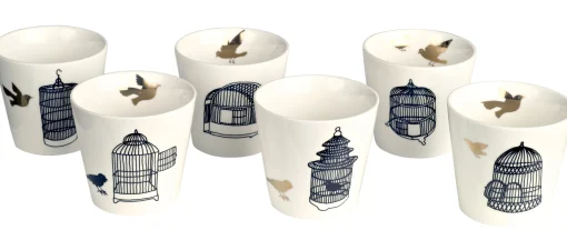 Pols Potten Tasse Freedom Birds Keramik Weis / 6Er-Set - Gold - Schwarz Cheap