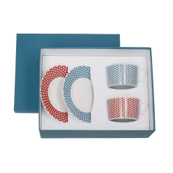 Christofle Teetasse Madison 6 Keramik Blau Rot / Set Mit 2 Tassen + Untertassen - Aus Limoges - Blau - Rot Sale