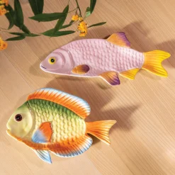 & klevering Teller Fish Snapper Keramik Bunt / Servierplatte - 31.5 X 13 Cm - Gelb - Rosa Fashion